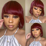 Bob Wigs With Bangs Human Hair Ombre Black 99J Glueless Wig
