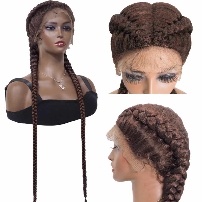 Synthetic Hair Wigs Dutch Twins Braids Wig for Black Women With Baby Hair