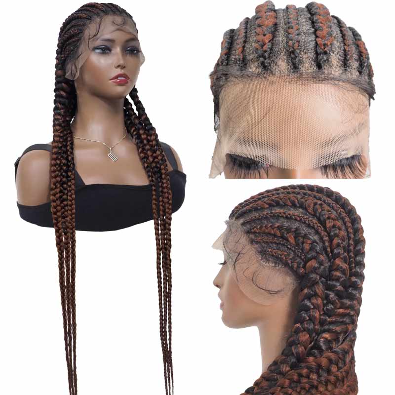 Braided Wigs Brown Synthetic Cornrow Box Braid Full Lace Front Wigs Fo –