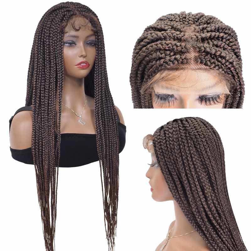 Braids Wigs 32inch Brown Hand-made Braided Wig with Baby Hair For Afro Women