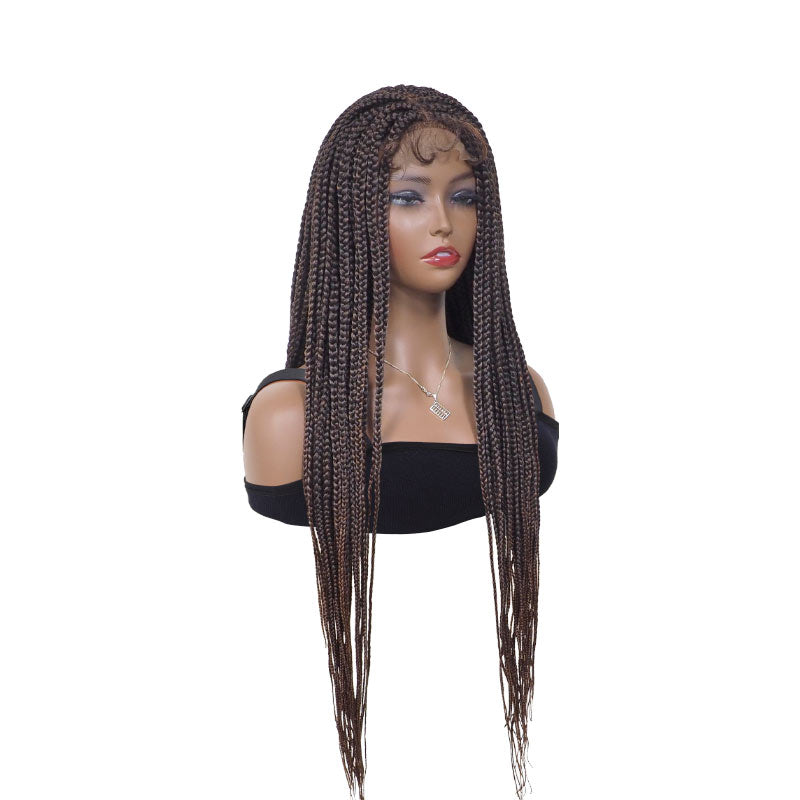 Braids Wigs 32inch Brown Hand-made Braided Wig with Baby Hair For Afro Women