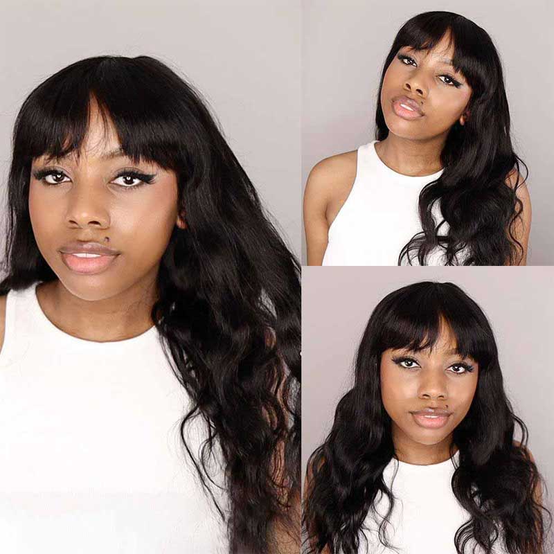 Wigs with Bangs Human Hair Body Wave None Lace Front Wig For Black Women