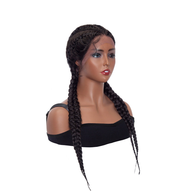 Corncow Braided Wigs Four Box Braids Synthetic Hair Lace Front Wig with Baby Hair