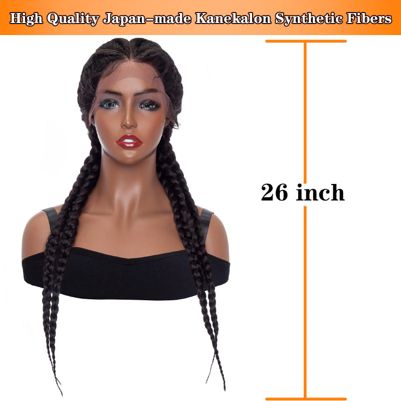 Corncow Braided Wigs Four Box Braids Synthetic Hair Lace Front Wig with Baby Hair