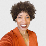 Pixie Cut Wigs Curly Glueless Ombre 4/27 Mixed Brown Highlight Wig For Women