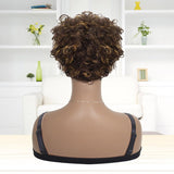 Pixie Cut Wigs Curly Glueless Ombre 4/27 Mixed Brown Highlight Wig For Women