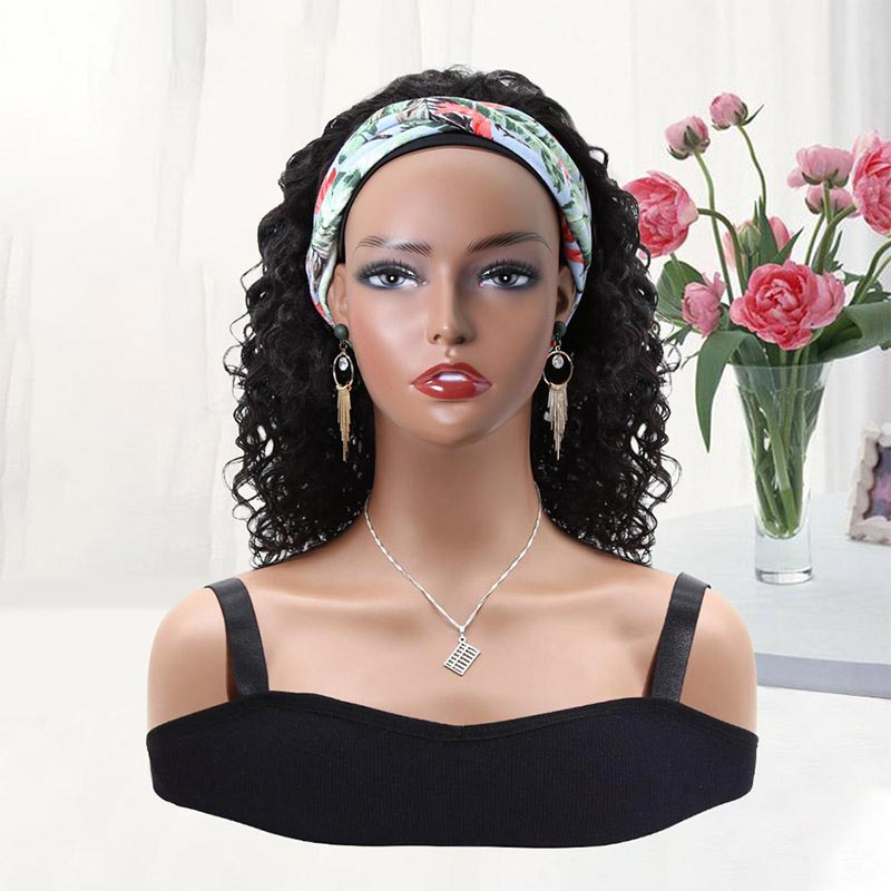 Headband Bob Wigs Curly Human Hair For African American Throw On And Go
