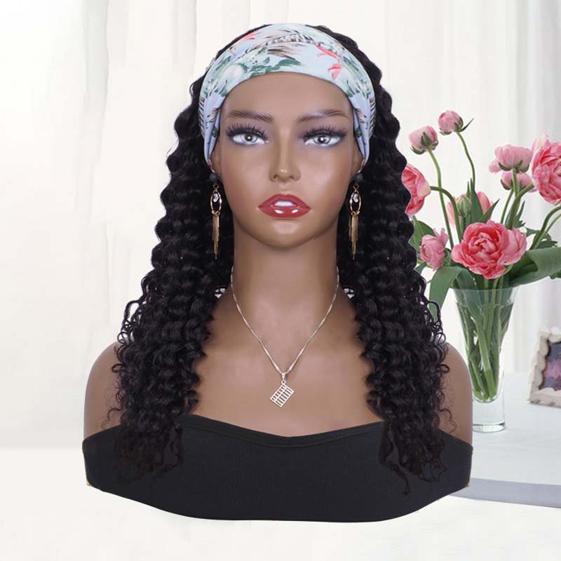 Affordable Headband Wigs Human Hair Deep Wave Glueless None Lace Front Wigs
