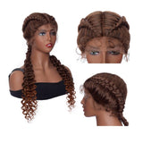 28" Hand-Braided Wigs Two Feed In Braids Curly Long Synthetic Hair French Braid Wig