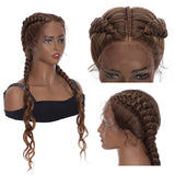 Feed In Braid Wigs Ombre Brown Synthetic Hair Lace Front Braided Wigs