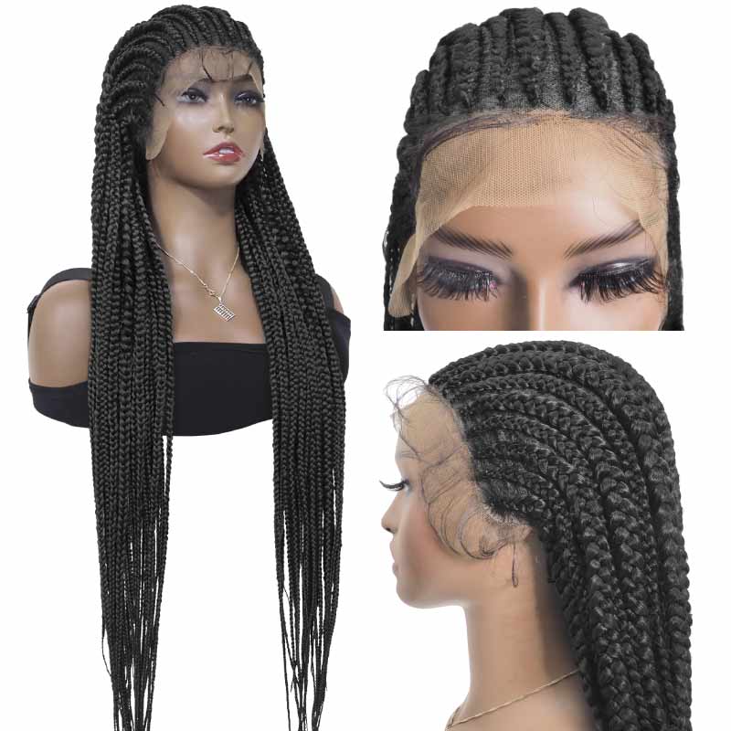 Fully Hand Braided box braids cornrow wig poney tail libre front