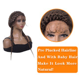 Fully Hand-Braided Swiss Lace Front Dutch Twins Braided Wigs with Baby Hair Brown Braided Wigs