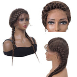 Fully Hand-Braided Swiss Lace Front Dutch Twins Braided Wigs with Baby Hair Brown Braided Wigs