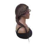 Fully Hand-Braided Swiss Lace Front Dutch Twins Braided Wigs with Baby Hair Brown Braided Wigs