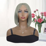 Grey Lace Front Wigs Middle T Part Human Hair Short Bob Wig