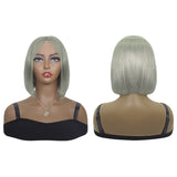 Grey Lace Front Wigs Middle T Part Human Hair Short Bob Wig