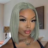Grey Lace Front Wigs Middle T Part Human Hair Short Bob Wig