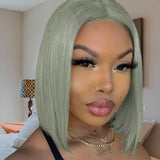 Grey Lace Front Wigs Middle T Part Human Hair Short Bob Wig