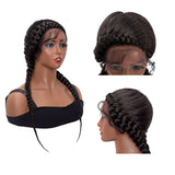 Hand-Braided Lace Front Dutch Twins Braids Wig with Baby Hair for Women Black Braid Wigs