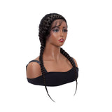 Hand-Braided Lace Front Dutch Twins Braids Wig with Baby Hair for Women Black Braid Wigs