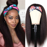 Headband Wigs For Black Women Kinky Straight Human Hair Wig Glueless Brown Color 2