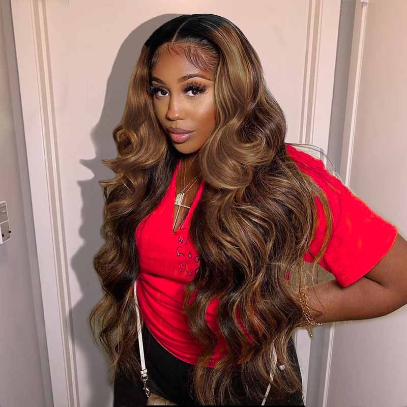 Honey Brown Body Wave 13X4 Frontal Human Hair Wigs HD Lace Wigs