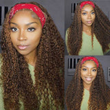 Kinky Curly Headband Wigs Human Hair Highlight 4P27 African American Wig