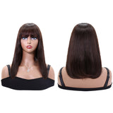 Glueless Dark Brown Wig With Bangs Short Bob Human Hair Colored