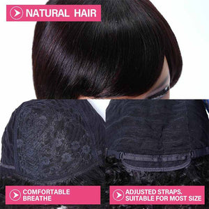 Glueless Bob Wig With Bangs Dark Brown Human Hair Short Bob Wigs