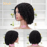 Human Hair Glueless Bob Wigs Culry Black 1B