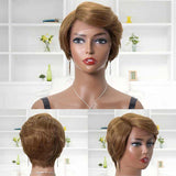 Human Hair Glueless Pixie Lace Front Wigs Curly Capless Strawberry Blonde 27