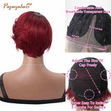 Ombre Red Pixie Cut Side Part Lace Front Wigs Bob Wavy Human Hair