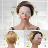 Human Hair Glueless Pixie Lace Front Wigs Straight T-part Dark To Strawberry Blonde 27