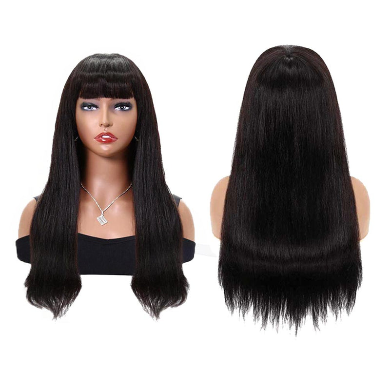 Wigs With Bangs Human Hair Straight Glueless Machine Made Wig Beginner Friendly