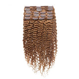Kinky Curly Clip In Human Hair Extensions For Black Women 8pcs Honey Blonde 27#