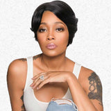 Human Hair Pixie Cut Wig Lace Front Side Part Glueless Mommy Wig with Curls