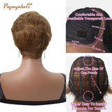 Human Hair Glueless Pixie Lace Front Wigs Curly Capless Strawberry Blonde 27