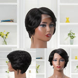 Human Hair Pixie Cut Wig Lace Front Side Part Glueless Mommy Wig with Curls