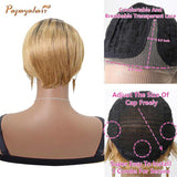 Human Hair Glueless Pixie Lace Front Wigs Straight T-part Dark To Strawberry Blonde 27