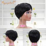 Short Pixie Cut Wigs With Bangs Human Hair Glueless Wig Natural Looking