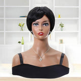 Short Pixie Cut Wigs With Bangs Human Hair Glueless Wig Natural Looking