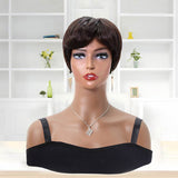 Short Pixie Wigs With Bangs Straight Human Hair Brown Wig For Black Women