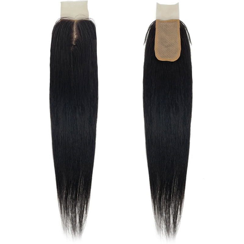 Human Hair Straight Machine Made Lace Closure Middle Part
