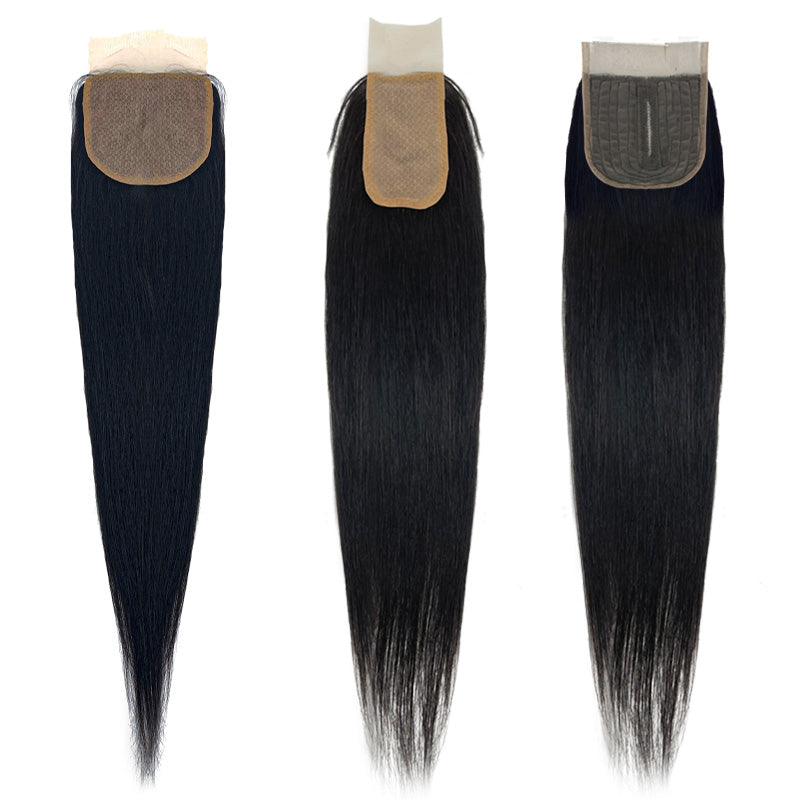 Human Hair Straight Machine Made Lace Closure Middle Part