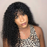 Wig With Bangs Wet and Wavy Human Hair Glueless Wigs Bouncy Curls Black Hair