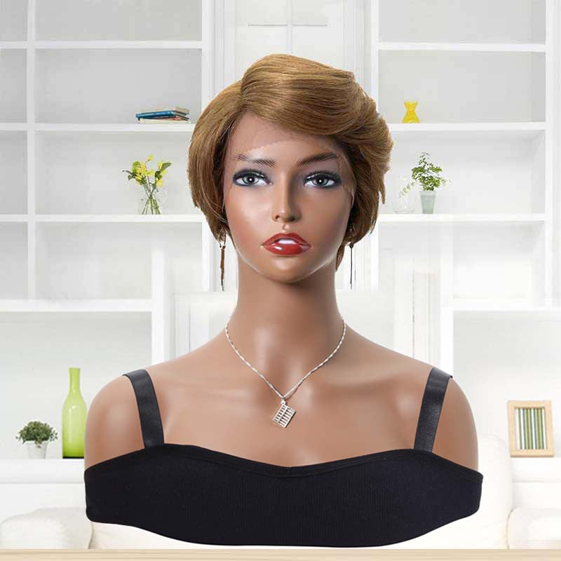 Human Hair Glueless Pixie Lace Front Wigs Curly Capless Strawberry Blonde 27