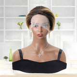 Human Hair Glueless Pixie Lace Front Wigs Straight T-part Dark To Strawberry Blonde 27