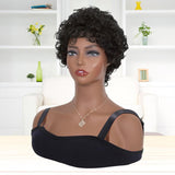 Short Pixie Cut Human Hair Wigs Curly Fluffy Black Pixie Wigs Glueless