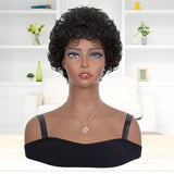 Short Pixie Cut Human Hair Wigs Curly Fluffy Black Pixie Wigs Glueless