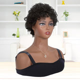 Short Pixie Cut Human Hair Wigs Curly Fluffy Black Pixie Wigs Glueless